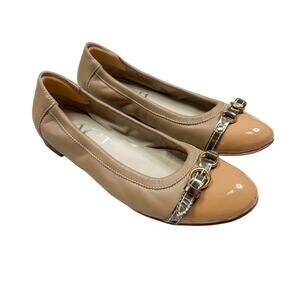 AGL | Monika Leather Cap Toe Tan Nude Patent Designer Ballet Flats Shoes 36.5